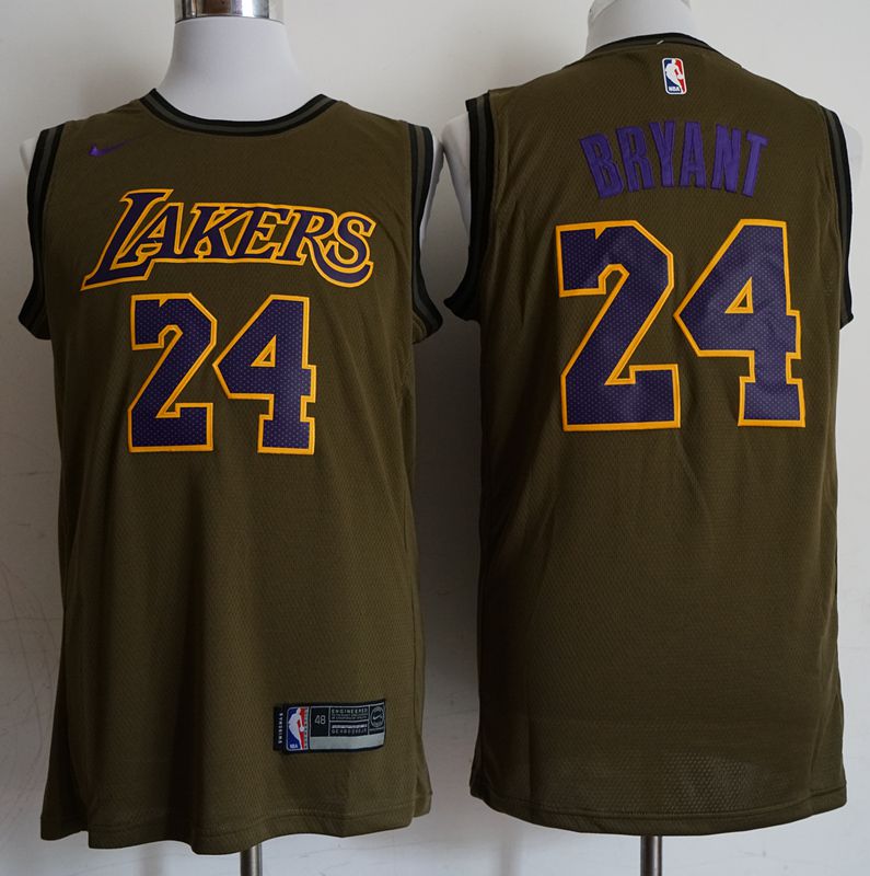 Men Los Angeles Lakers  #24 Bryant Military green Game Nike NBA Jerseys->los angeles lakers->NBA Jersey